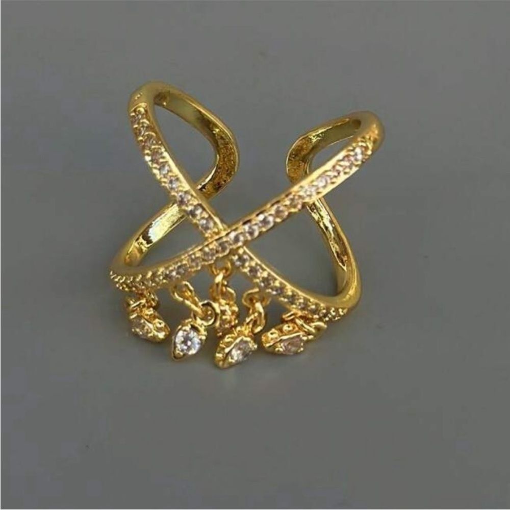 Gold Crystal Cross-Over Ring A1552